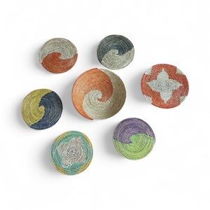 Set Of 7: 6 African Senegalese Wall Art Placemats & 1 Large Bowl